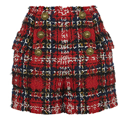 Balmain Checked Shorts, Tweed/Wool, Red/Blue, UK12, 4*