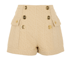 Balmain Monogram Shorts, Cotton, Beige, UK10, 2*