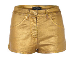 Chanel Metallic Shorts, Cotton, Gold, UK6, 2*