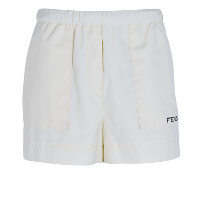 Fendi Logo Shorts, &pound;150, Clothing, Cream, Polyester (Polymer), Front view