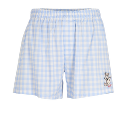Gucci Garden Embroidered Bear & Check Shorts,Cotton,Blue/White, UK 14, 3*