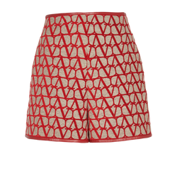 Valentino Iconographe Shorts, Polyester, Beige/Red, UK 6, 3*