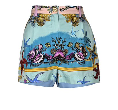 Versace Underwater Barocco Print Shorts, £90, Clothing, Blue, Silk, Front view