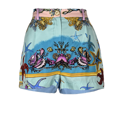 Versace Underwater Barocco Print Shorts, Silk, Blue/Pink, UK 8, 3*
