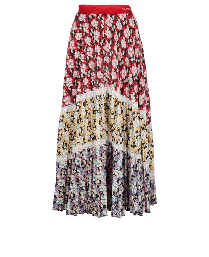 Valentino Maxi Pleated Floral Skirt, £230, Clothing, Red, Polyester (Polymer), Front view