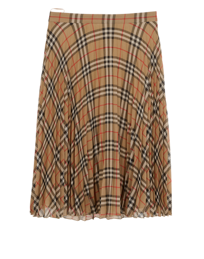 Burberry Check Print Pleated Skirt, &pound;160, Clothing, Beige, Polyester (Polymer), Front view