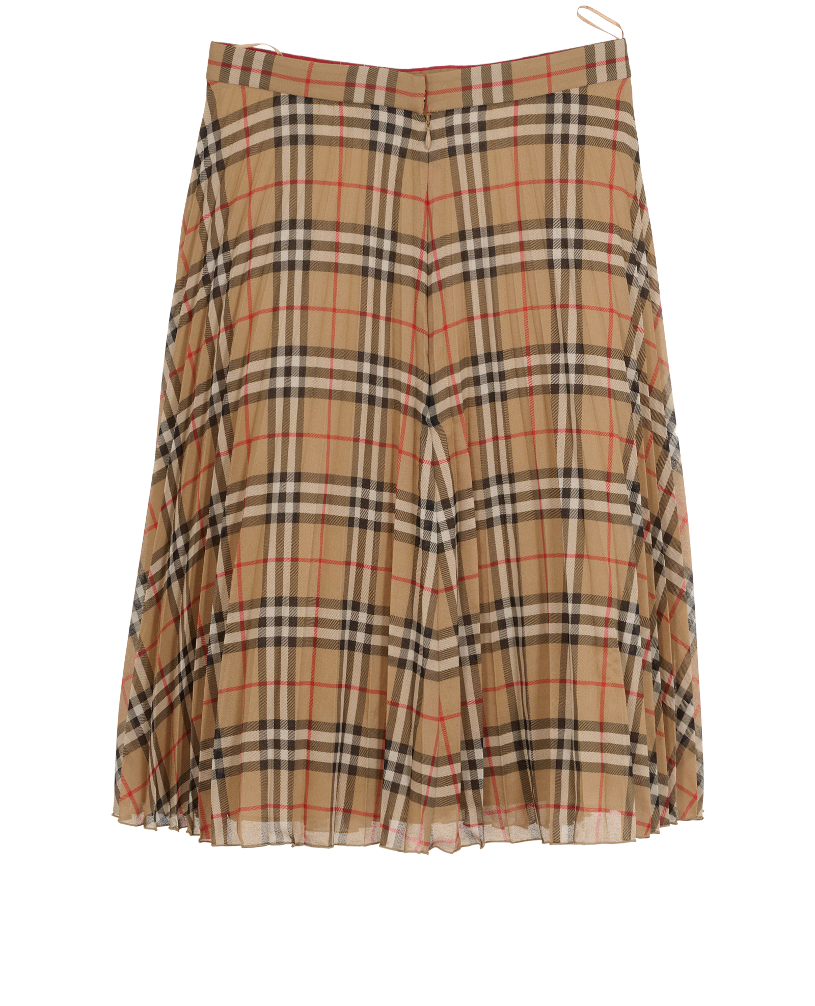 Burberry Check Print Pleated Skirt, &pound;160, Clothing, Beige, Polyester (Polymer), Back view