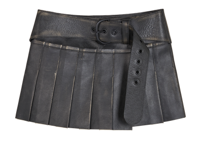 Off-White Belted Pleated Skirt, &pound;195, Clothing, Black, Leather, Front view