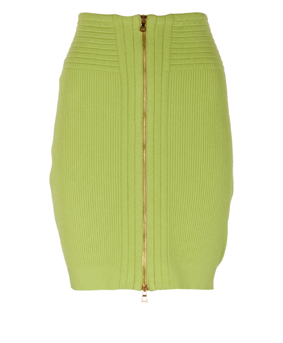 Balmain Zip Detail Ribbed-Knit Skirt, &pound;150, Clothing, Green, Viscose, Front view