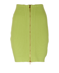 Balmain Zip Detail Ribbed-Knit Skirt, Viscose, Green, UK12, 2*