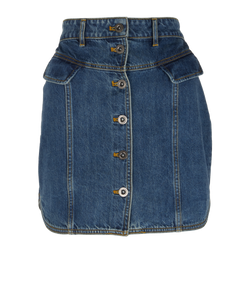 Self-Portrait Buttoned Mini Skirt, Cotton, Blue, UK12, 2*