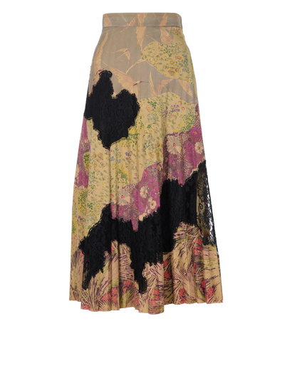 Valentino Pleated Midi Skirt, &pound;350, Clothing, Green/Purple, Cotton/Leather, Front view