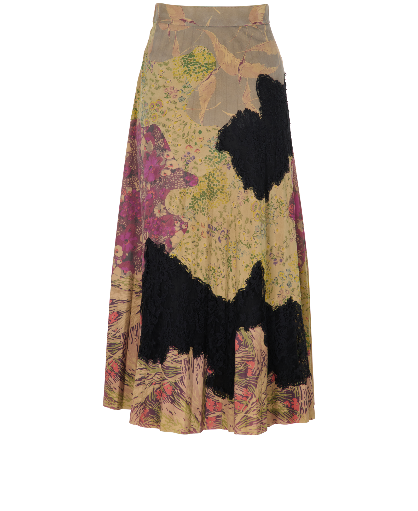 Valentino Pleated Midi Skirt, &pound;350, Clothing, Green/Purple, Cotton/Leather, Back view
