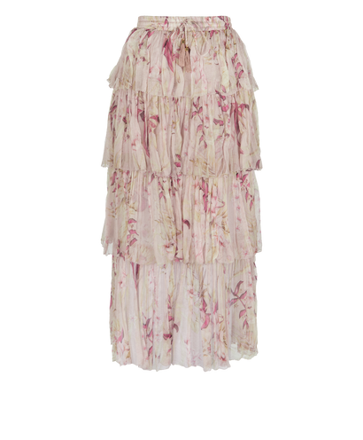 Zimmermann Wimsome Tiered Skirt, £120, Clothing, Pink, Silk, Front view