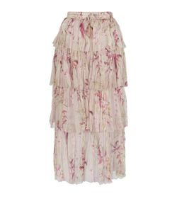 Zimmermann Wimsome Tiered Skirt, Silk, Pink, UK 8, 3*