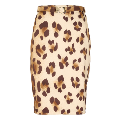 Versace Leopard Print Skirt, &pound;300, Clothing, Brown, Viscose, Front view