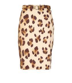 Versace Leopard Print Skirt, Viscose, Brown, Uk10, 2*