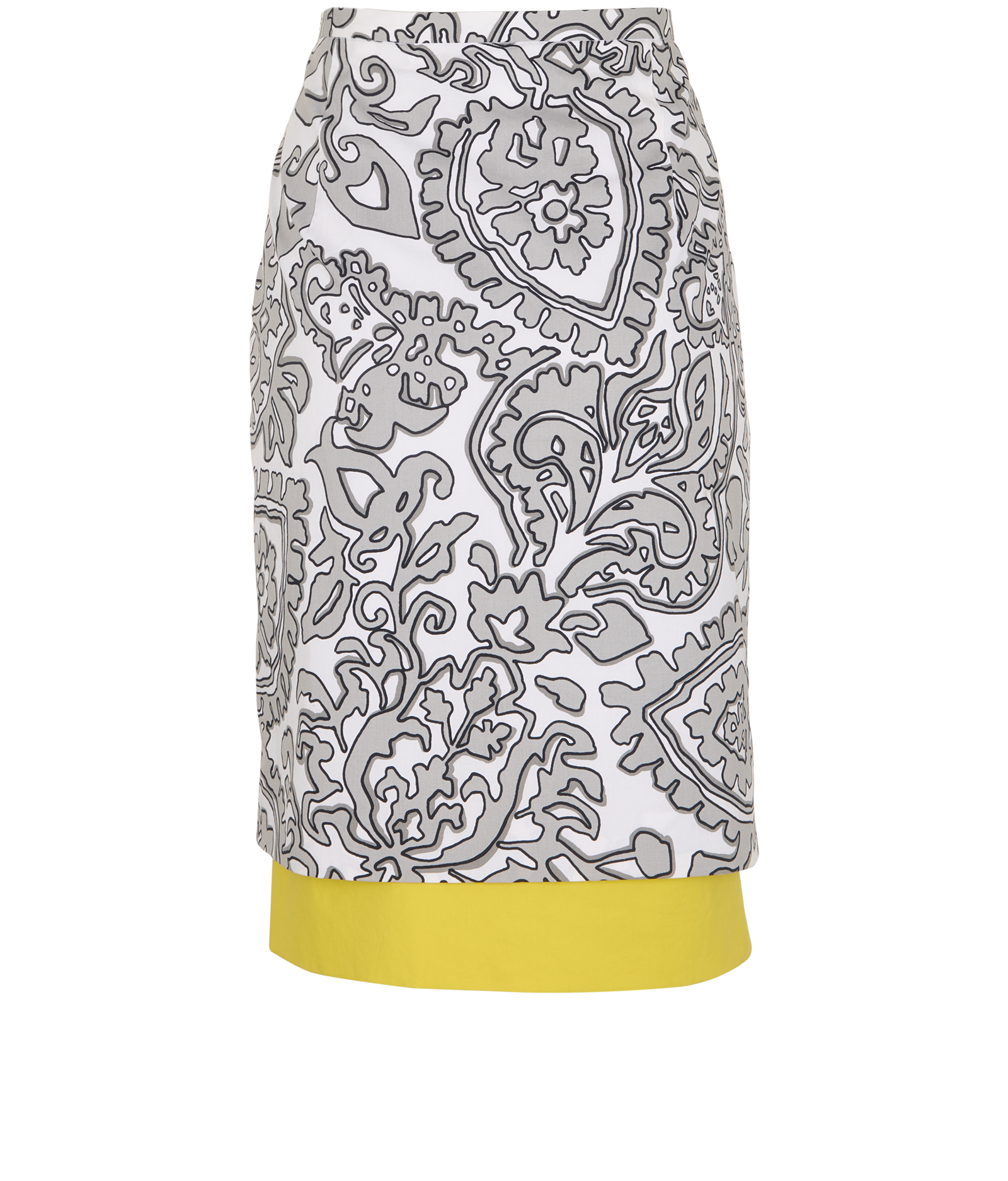 Max Mara Paisley Pencil Skirt, &pound;150, Clothing, Black/White/Yellow, Cotton, Back view
