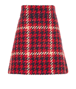 Miu Miu Checked Mini Skirt, Wool, Red, Sz S, 3*