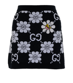 Gucci GG Flower Skirt, Cotton, Black/White, UK10, 2*