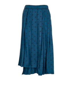 Fendi Karligraphy Pleated  Midi Skirt, Silk, Blue/Black, UK12, 3*