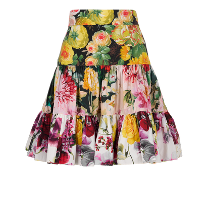 Dolce & Gabbana Tiered Floral Skirt, &pound;180, Clothing, Black/Pink, Cotton, Front view