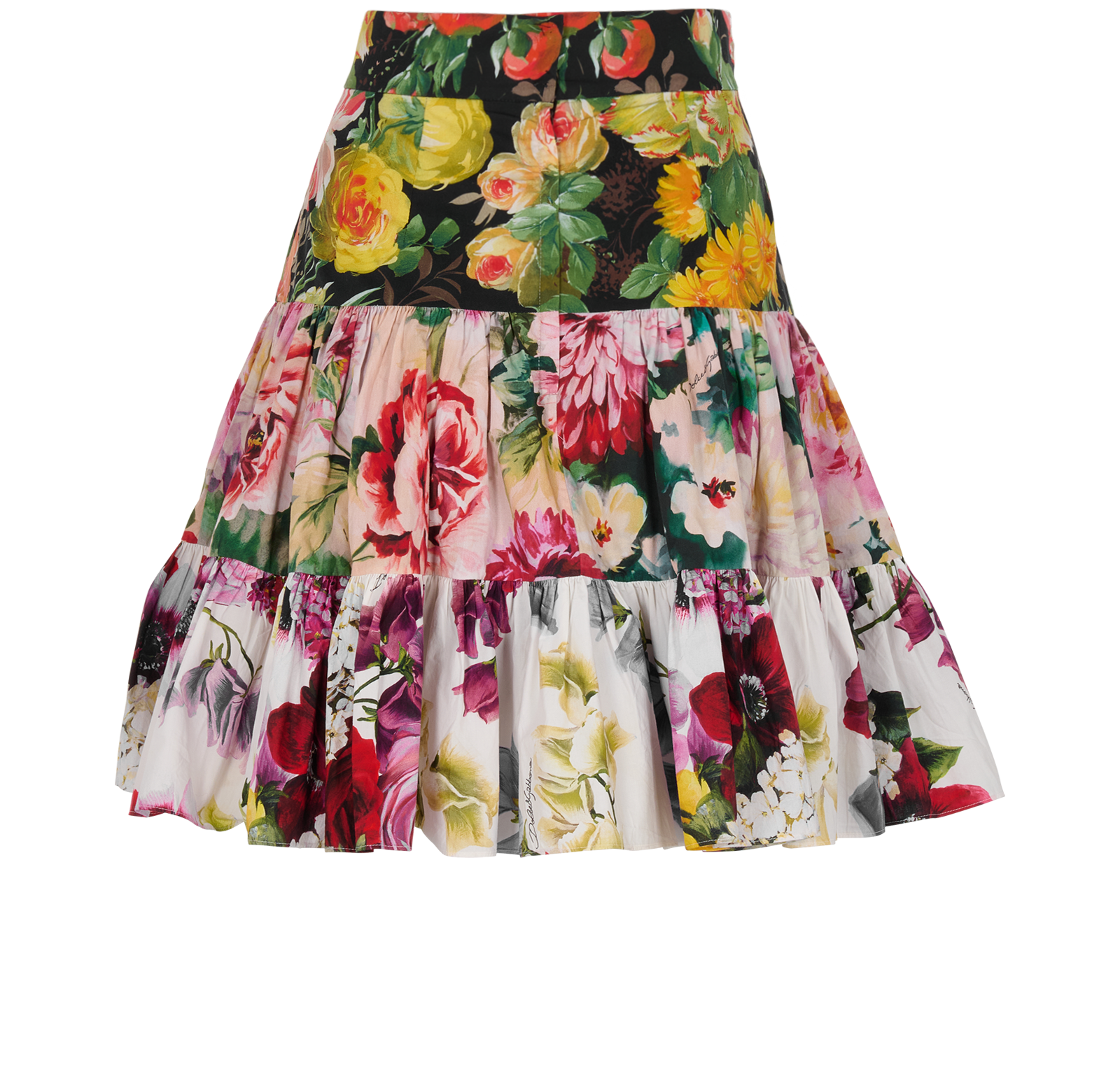 Dolce & Gabbana Tiered Floral Skirt, &pound;180, Clothing, Black/Pink, Cotton, Back view