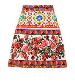 Dolce & Gabbana Roses Mosaic Print Skirt, Cotton, Multi, UK6, 2*