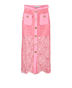 Self Portrait Rose Lace Midi Skirt, Polyester, Pink, Uk4, 3*