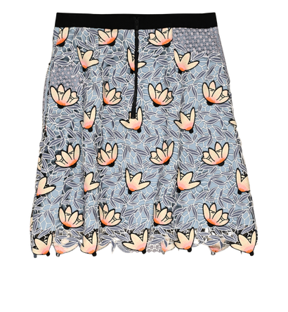Self-Portrait Floral Applique Lace Skirt, £95, Clothing, Blue, Polyester (Polymer), Front view