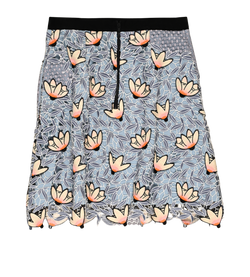 Self-Portrait Floral Applique Lace Skirt, Poly, Blue, UK 12, 3*