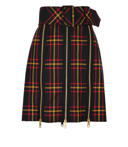 Gucci Check Zipped Skirt, £250, Clothing, Navy/Red/Yellow, Wool, Front view