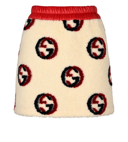 Gucci Shearling GG Skirt, £250, Clothing, Cream/Red, Wool, Front view