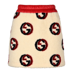 Gucci Shearling GG Skirt, Wool, Cream/Red, Sz L, 3*