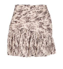 Zimmermann Pleated Mini Skirt, Polyester, Cream/Brown, Sz M, 3*