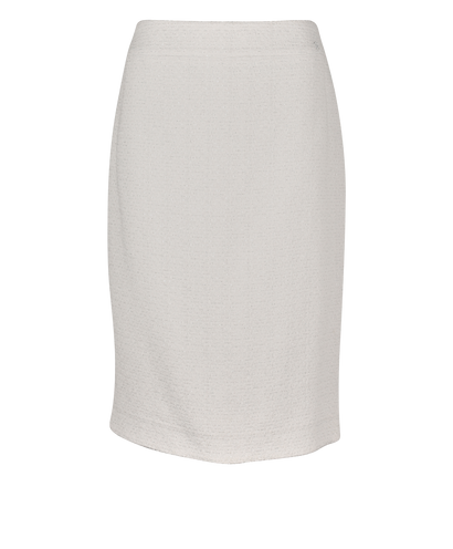 Chanel 09C Logo Plaque Tweed Skirt, £250, Clothing, White, Chiffon (Rayon)/Cotton, Front view