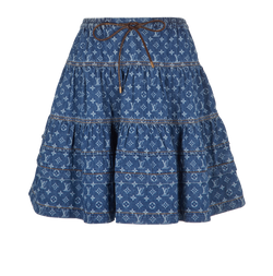 Louis Vuitton Monogram Tiered Skirt, Denim, Blue, UK8, 3*
