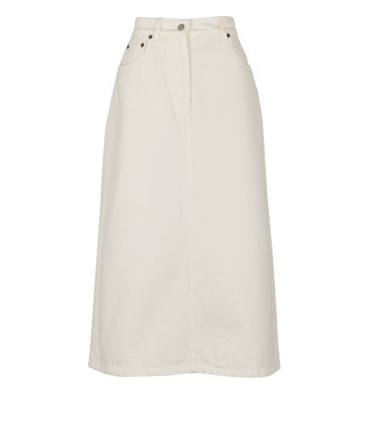Prada Logo Plaque Midi Skirt, £375, Clothing, White, Cotton, Front view