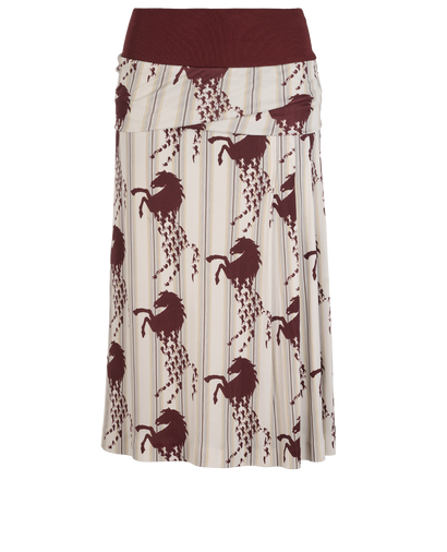 Chloe Horses Midi Skirt, &pound;120, Clothing, Burgundy/White, Viscose, Front view