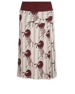 Chloe Horses Midi Skirt, Viscose, Burgundy/White, UK8, 2*