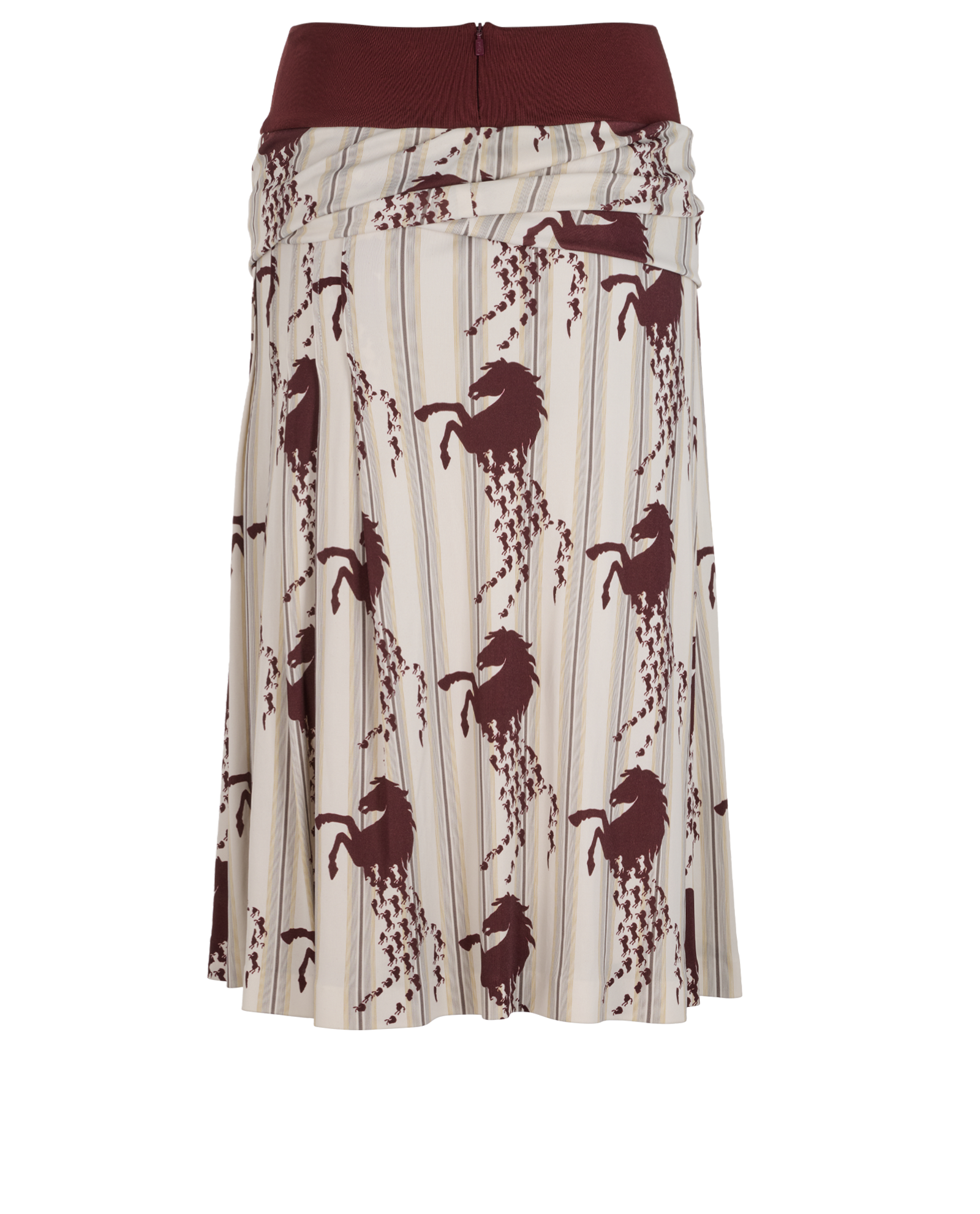 Chloe Horses Midi Skirt, &pound;120, Clothing, Burgundy/White, Viscose, Back view