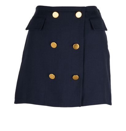 Gucci 2023 Double Breasted Button Mini Skirt, &pound;180, Clothing, Navy, Viscose, Front view