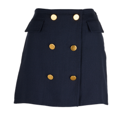 Gucci 2023 Double Breasted Button Mini Skirt, Viscose, Navy, UK 6, 3*