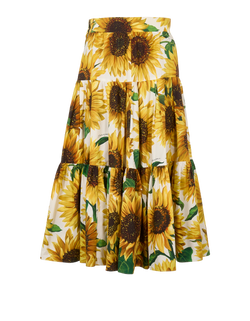 Dolce & Gabbana Sunflower Print Long Skirt, Cotton, Yellow, UK10, 2*