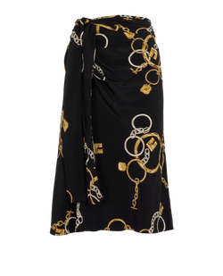 Celine Triomphe Chains Skirt, Silk, Blk/Yellow, UK14, 2*