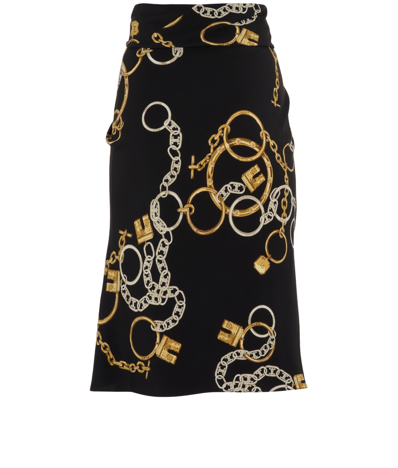 Celine Triomphe Chains Skirt, &pound;295, Clothing, Black/Yellow, Silk, Back view