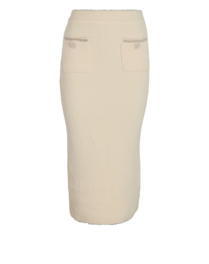 Self-Portrait Soft Knit Midi Skirt, &pound;110, Clothing, Cream, Polyester, Front view