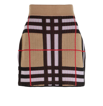Burberry Check Mini Skirt, &pound;220, Clothing, Beige/Black, Polyester (Polymer), Front view
