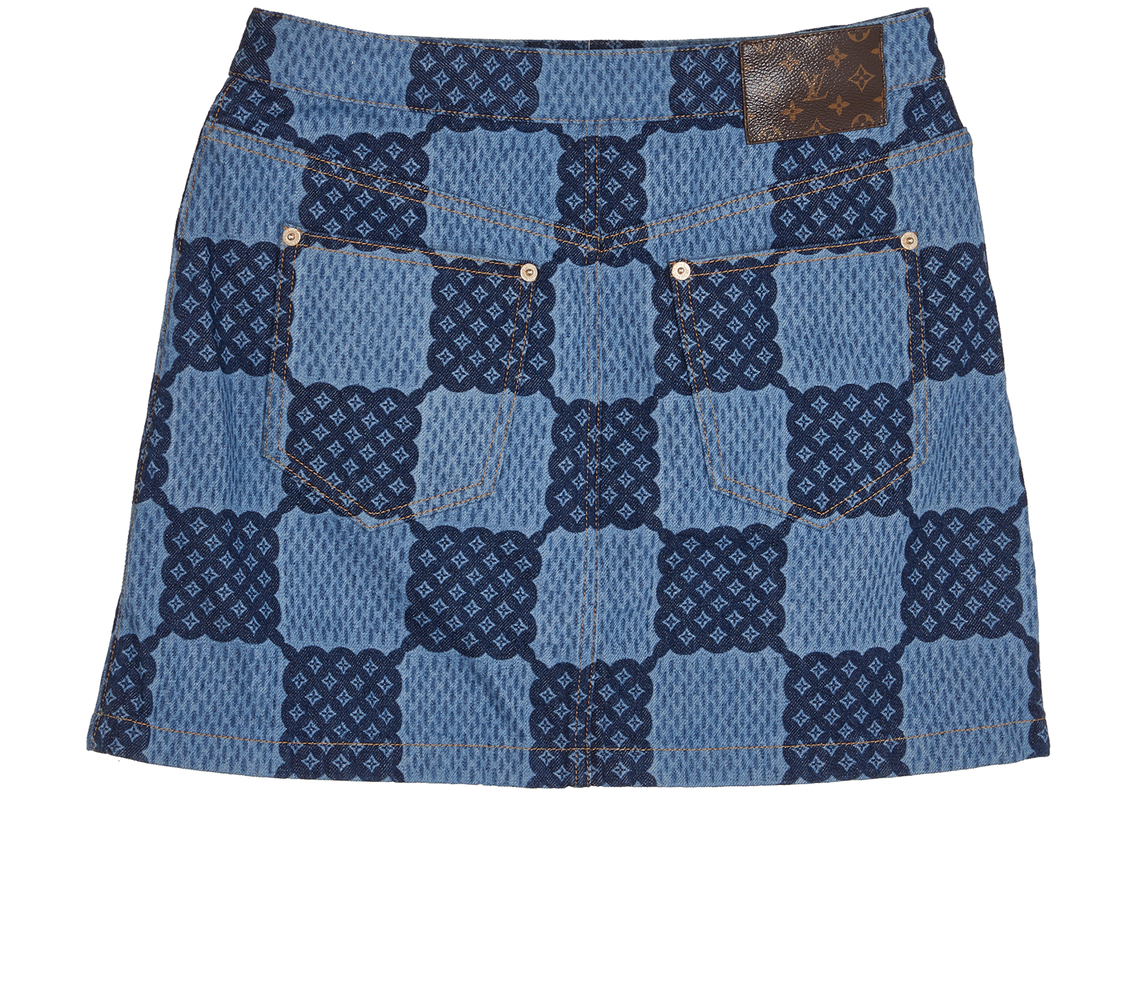 Louis Vuitton Damier Print Mini Skirt, &pound;450, Clothing, Blue, Cotton, Back view