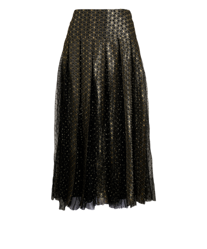 Christian Dior Metallic Lace Pleated Skirt, &pound;320, Clothing, Black, Polyester (Polymer)/Viscose, Front view